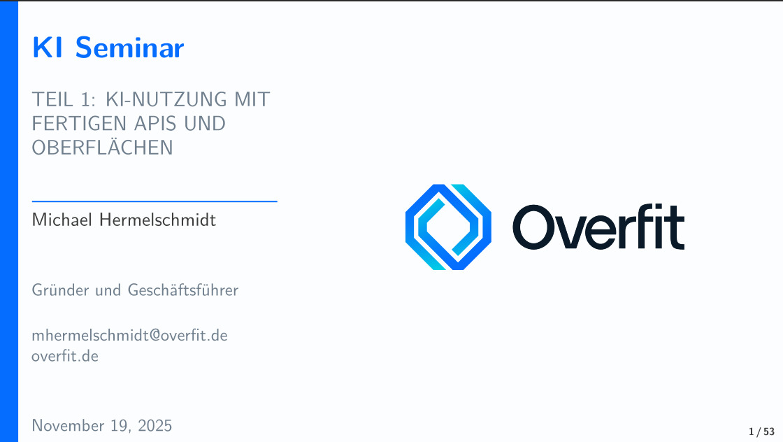 KI Seminar Teil 1: KI-Nutzung mit fertigen APIs und Oberflächen